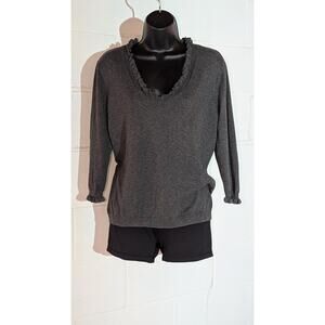 American Living Ruffle 3/4 Long Sleeve Top Knit Shirt Pullover Sweater Medium